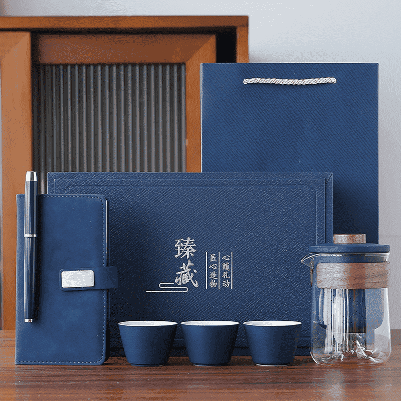 Caixa de presente personalizada para conjunto de chá corporativo com caderno e caneta