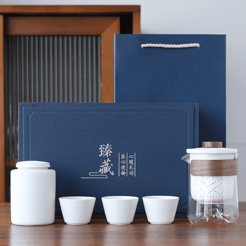 Caixa de presente personalizada para conjunto de chá corporativo com caderno e caneta
