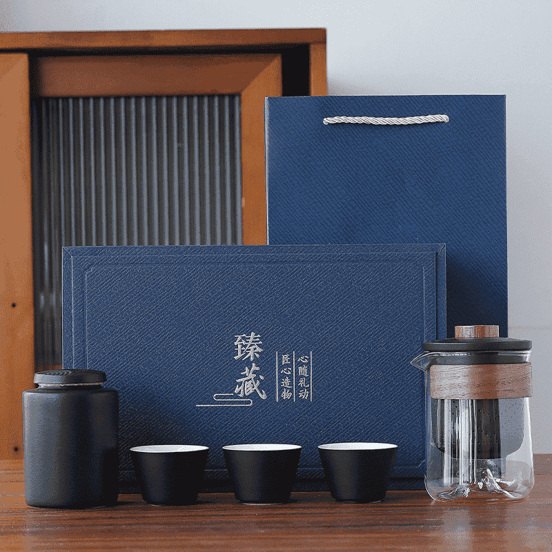 Caixa de presente personalizada para conjunto de chá corporativo com caderno e caneta