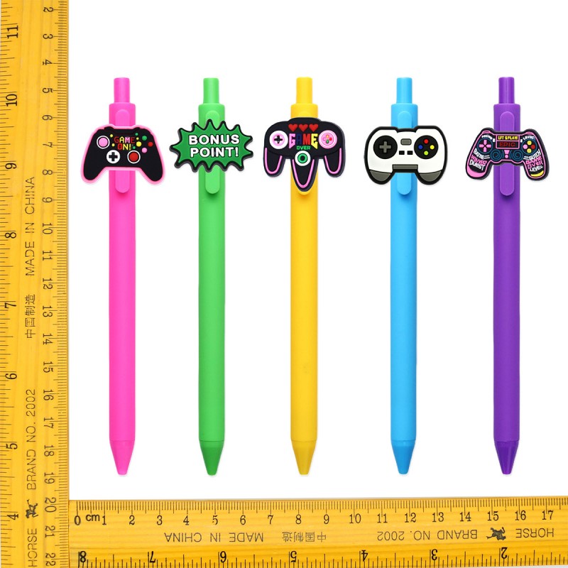 Caneta de gel de tinta preta retrátil com pingente de silicone para controlador de jogo