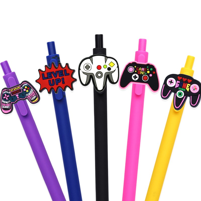 Caneta de gel de tinta preta retrátil com pingente de silicone para controlador de jogo
