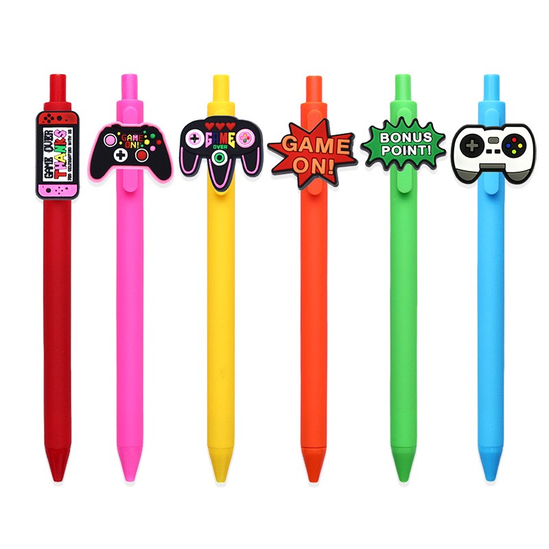 Caneta de gel de tinta preta retrátil com pingente de silicone para controlador de jogo Caneta de gel de tinta preta retrátil com pingente de silicone para controlador de jogo