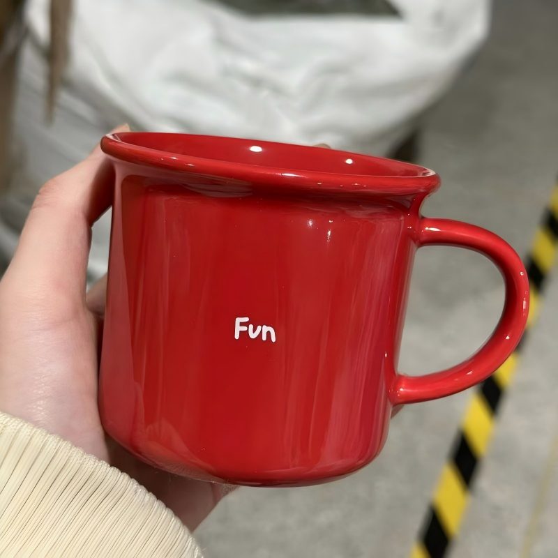 Caneca de café divertida de cerâmica estilo esmaltado vermelho