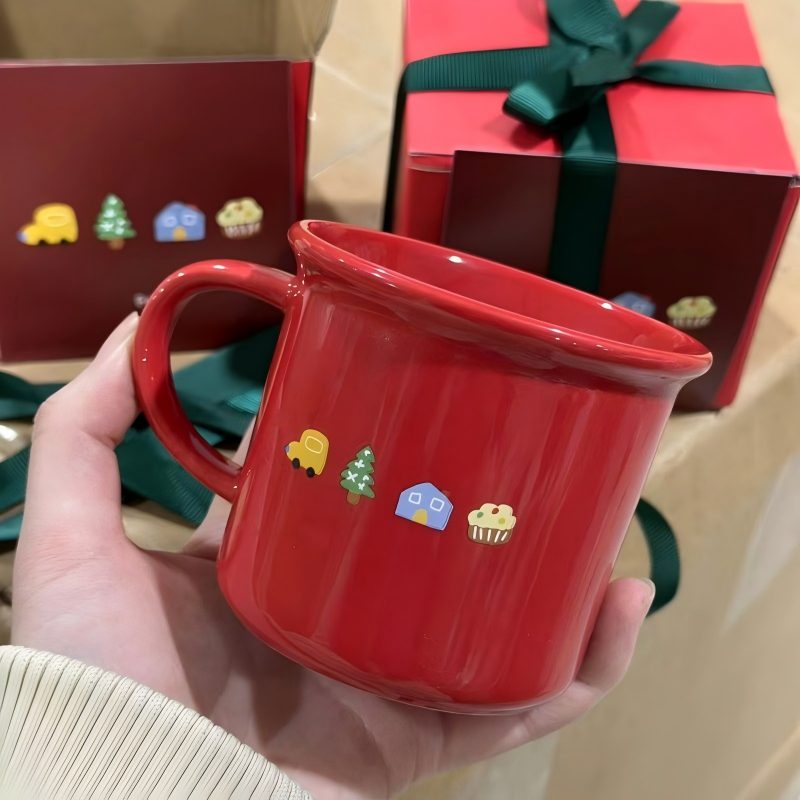 Caneca de café divertida de cerâmica estilo esmaltado vermelho