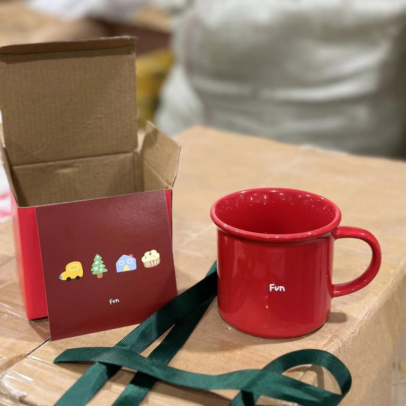 Caneca de café divertida de cerâmica estilo esmaltado vermelho