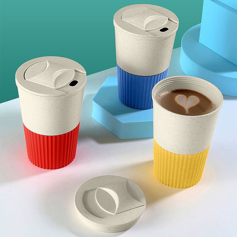 Caneca de viagem reutilizável de café de palha de trigo