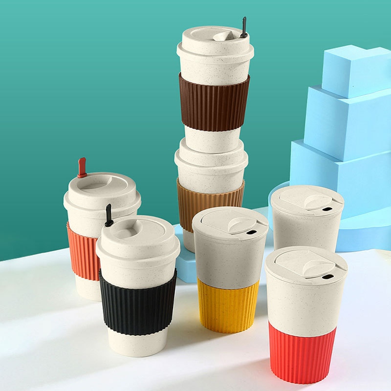 Caneca de viagem reutilizável de café de palha de trigo