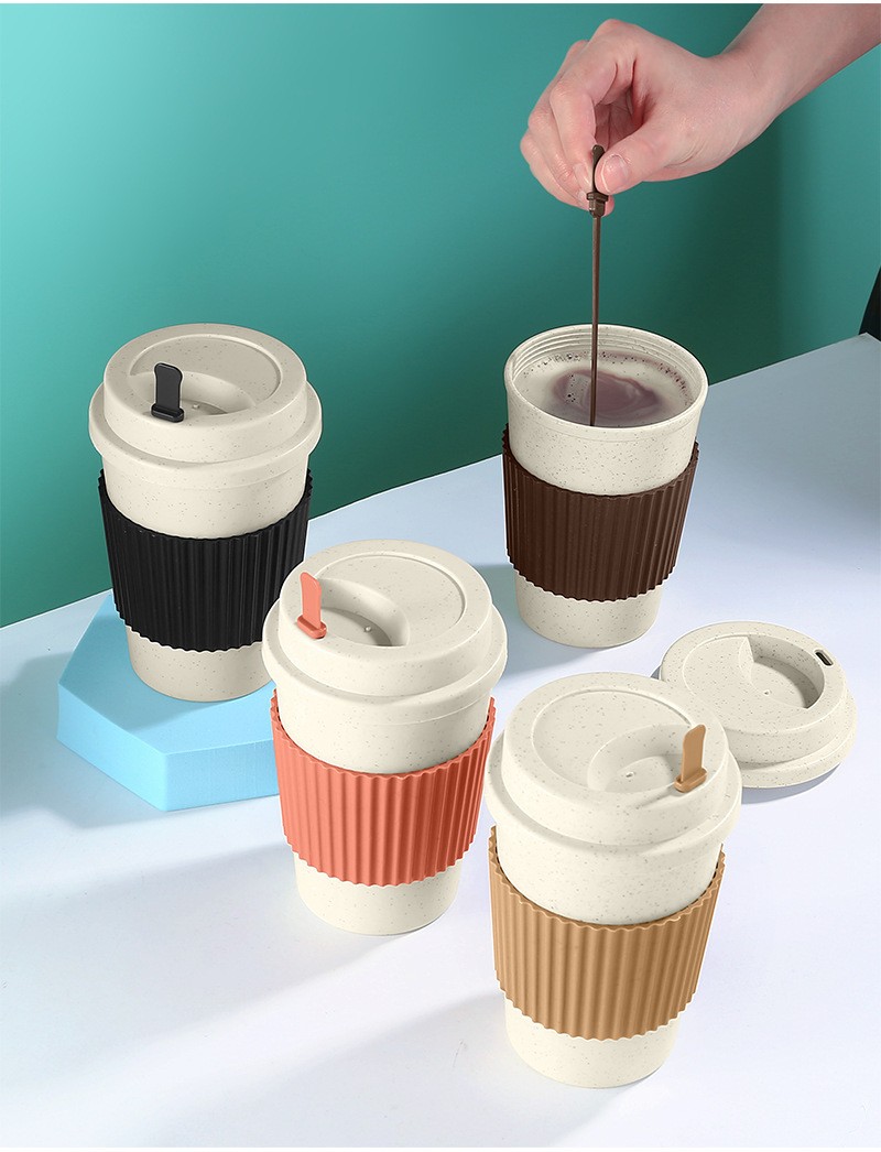 Caneca de viagem reutilizável de café de palha de trigo