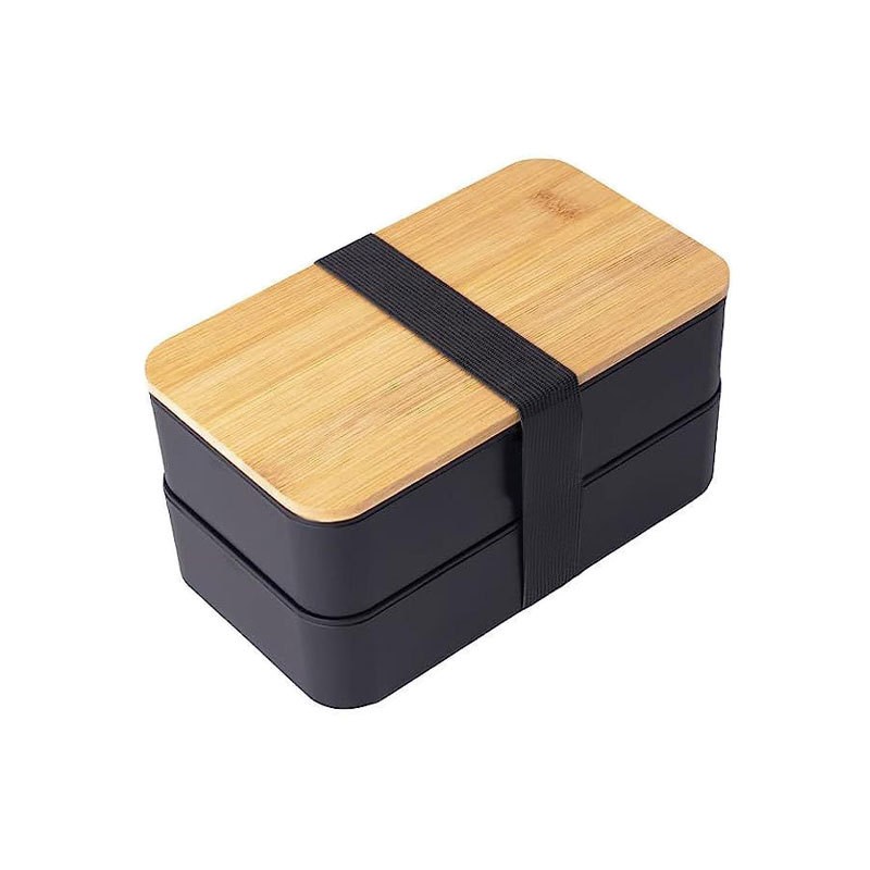 Conjunto de lancheira Bento com tampa de bambu de camada dupla