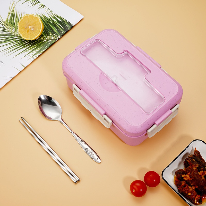 Caixa Bento de palha de trigo com talheres de aço inoxidável