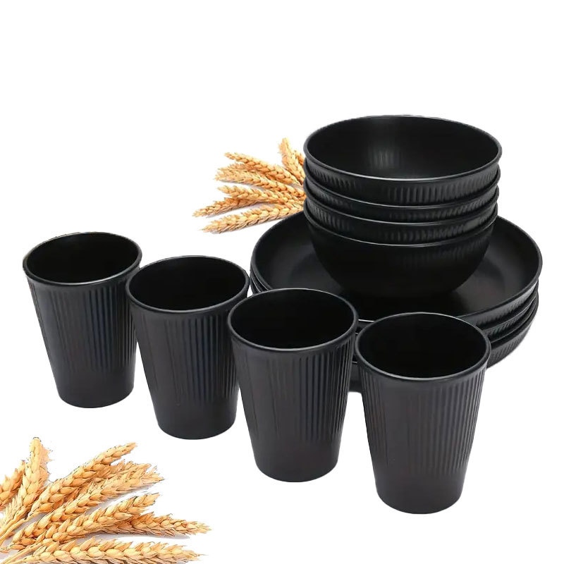 Conjunto de louça de palha de trigo com 18 unidades