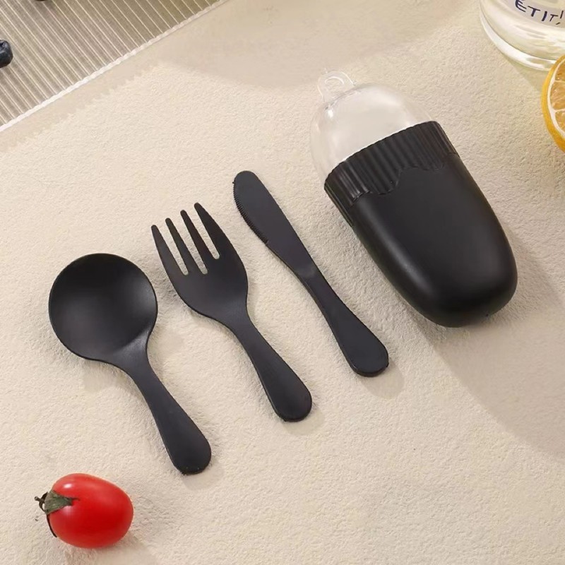 Conjunto de talheres infantis portáteis PP com estojo de armazenamento