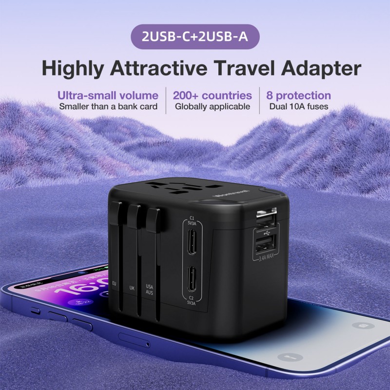 Adaptador universal de viagem internacional multifuncional para uso global