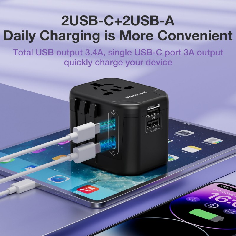 Adaptador universal de viagem internacional multifuncional para uso global