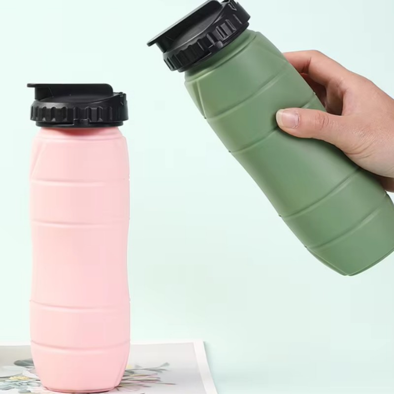 Garrafa de água esportiva portátil dobrável de silicone Garrafa de água esportiva portátil dobrável de silicone