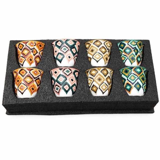 Boho Geometric Ceramic Cup 8Pcs Gift Set para café e chá