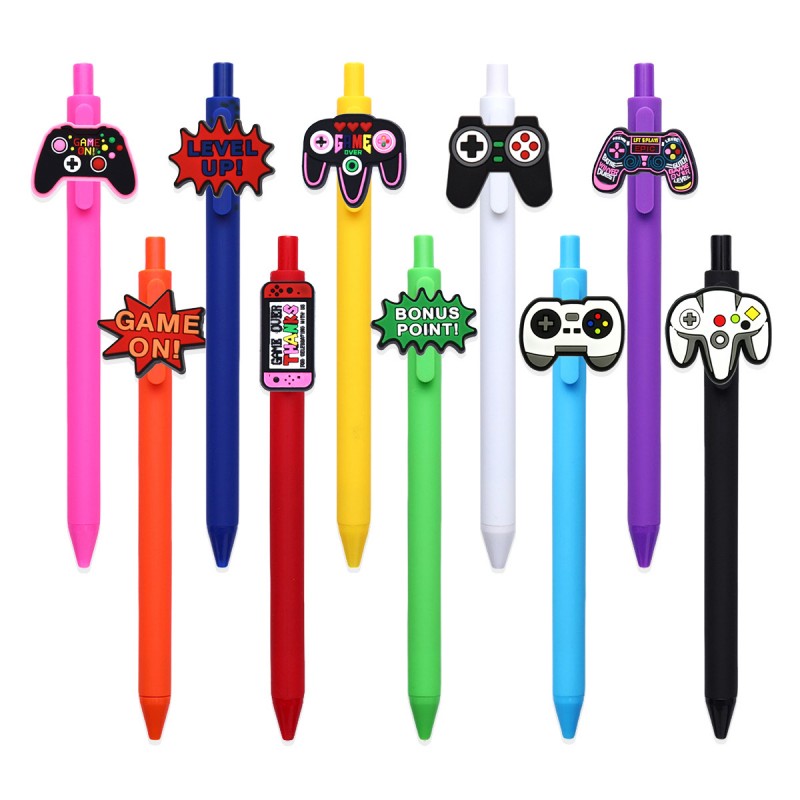 Caneta de gel de tinta preta retrátil com pingente de silicone para controlador de jogo