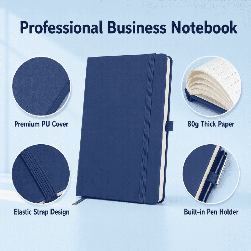 Caderno comercial com faixa elástica de couro PU com logotipo personalizado A5
