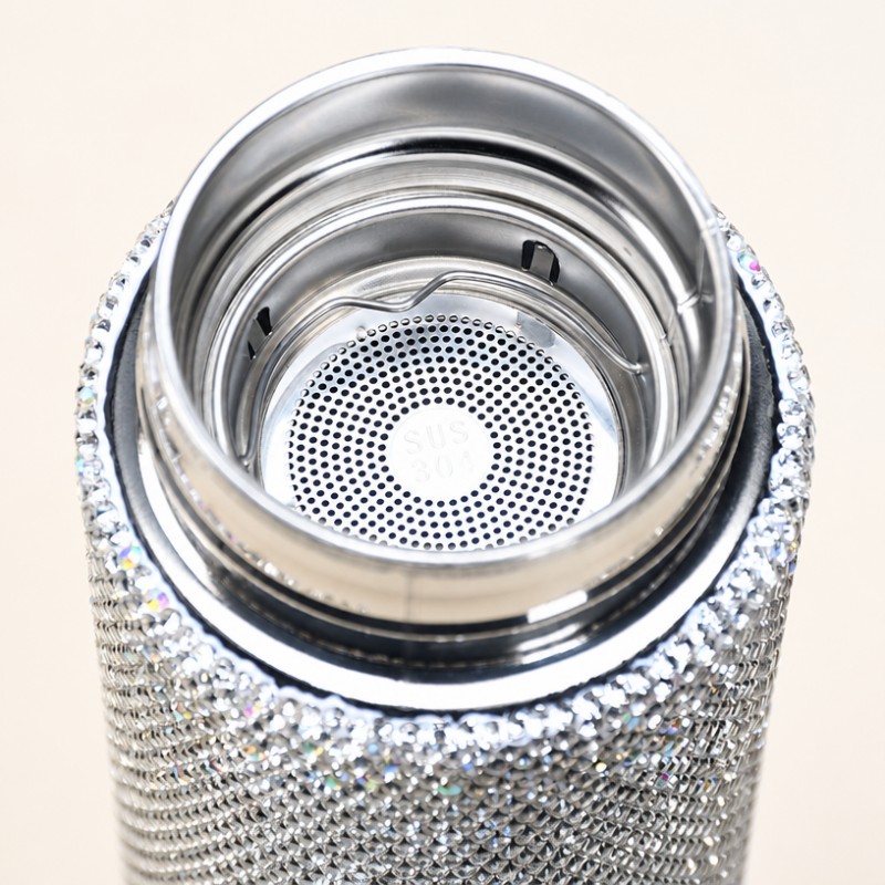 Garrafa de vácuo de aço inoxidável com strass Bling