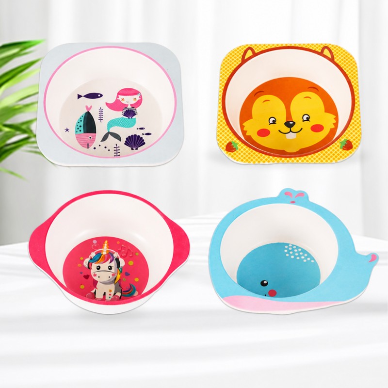 Placas infantis de fibra de bambu personalizadas, talheres infantis de desenho animado