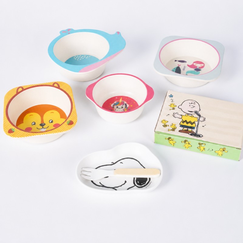 Placas infantis de fibra de bambu personalizadas, talheres infantis de desenho animado