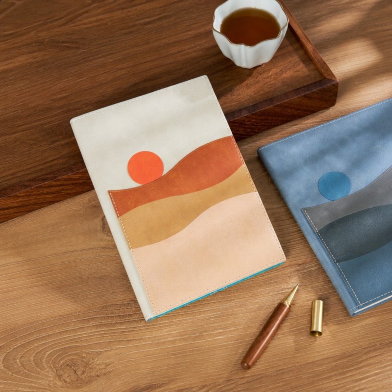 Caderno de diário de couro PU abstrato Mountain Sun Art