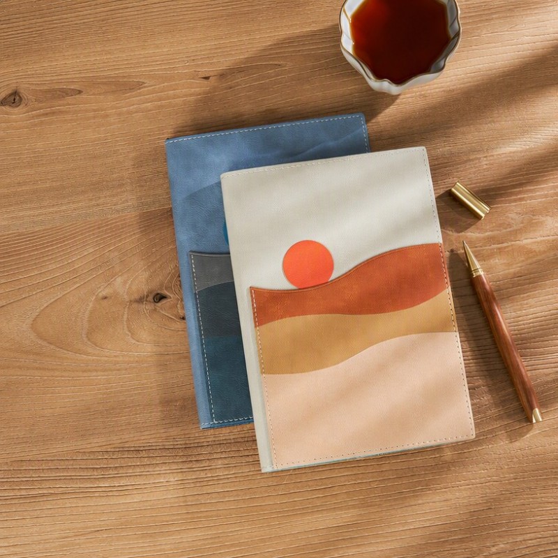 Caderno de diário de couro PU abstrato Mountain Sun Art Caderno de diário de couro PU abstrato Mountain Sun Art