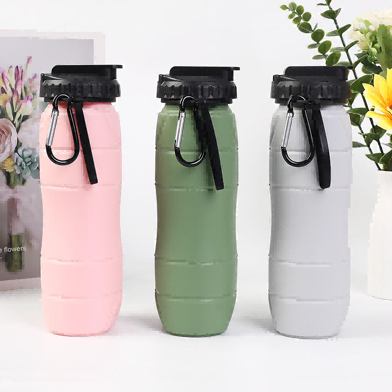 Garrafa de água esportiva portátil dobrável de silicone