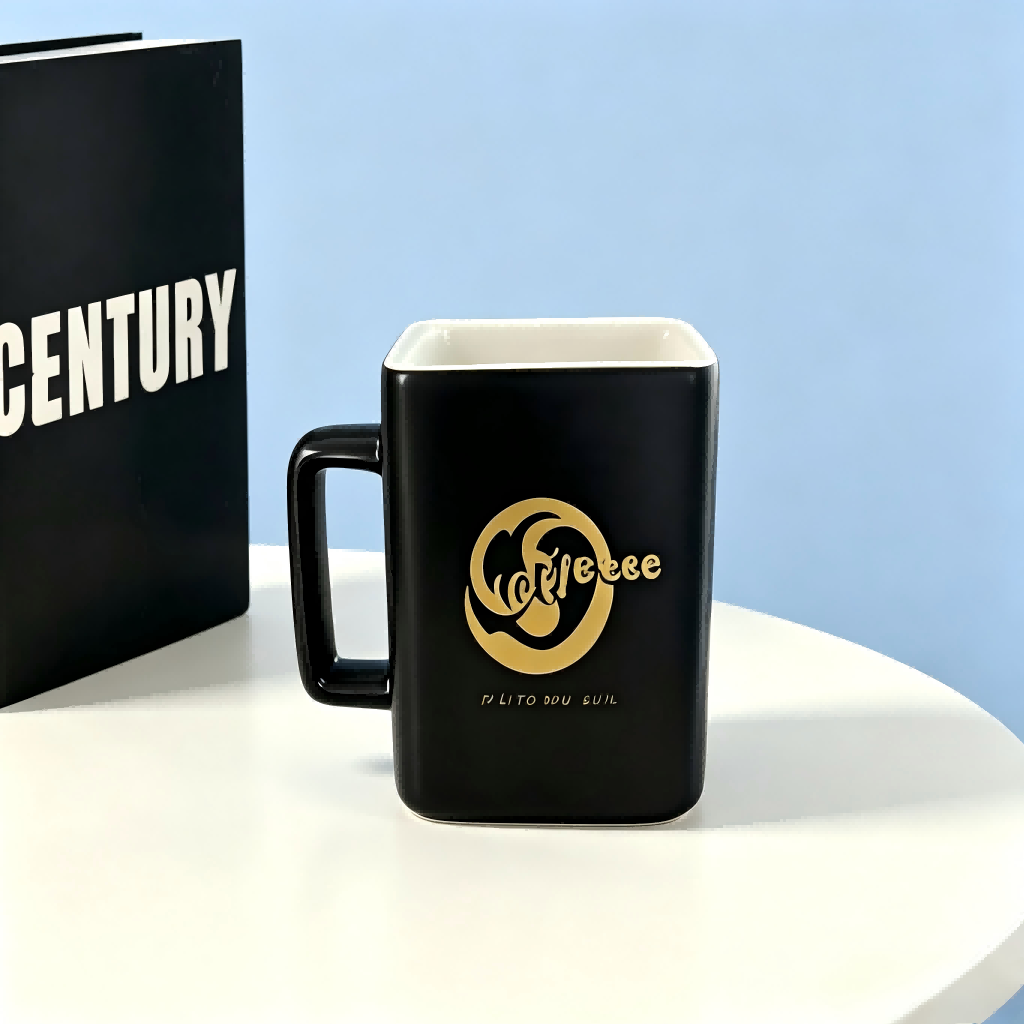 Caneca de café quadrada de cerâmica com folha de ouro
