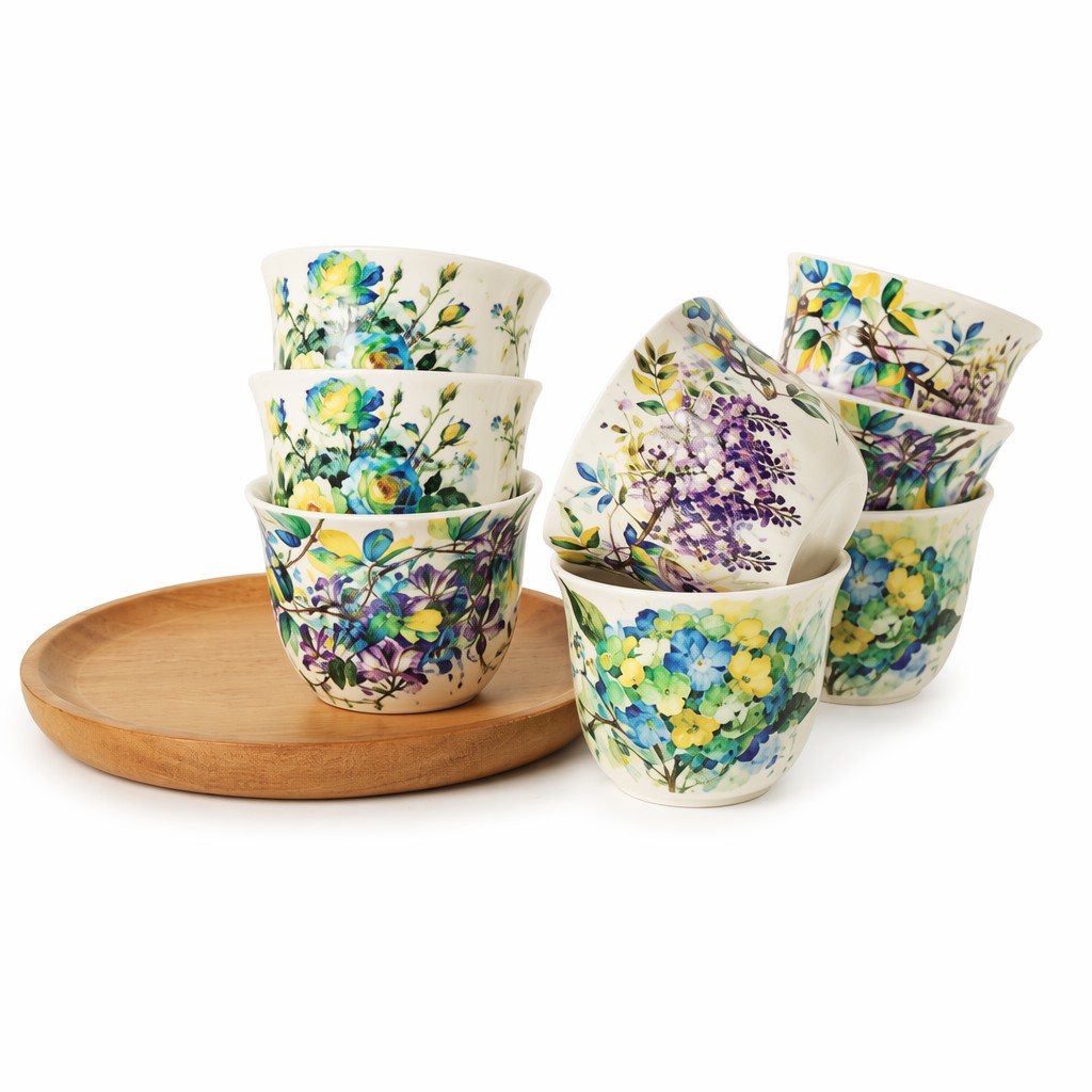O presente cerâmico floral do Teacup 8Pcs da aquarela ajustou-se para o serviço do chá